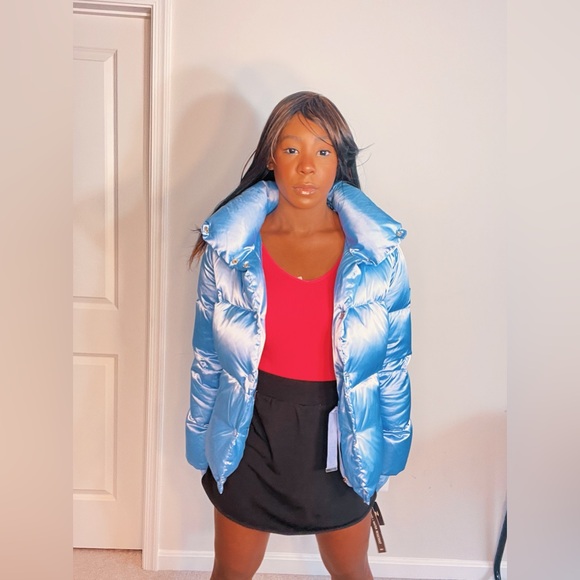 New with tags, never worn SAM NY blue goose feather coat with detachable hood - Picture 5 of 12